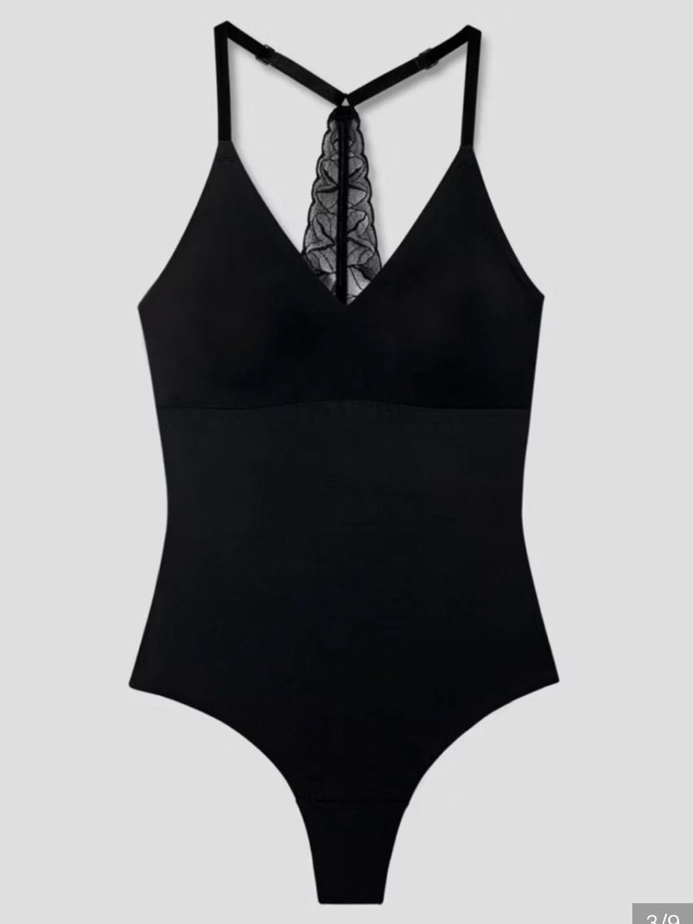 True & Co V Neck Lace Racerback Bodysuit in Black Plunge Women’s Size M NWT